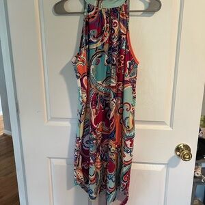 Red and Pink High Low Halter Sundress